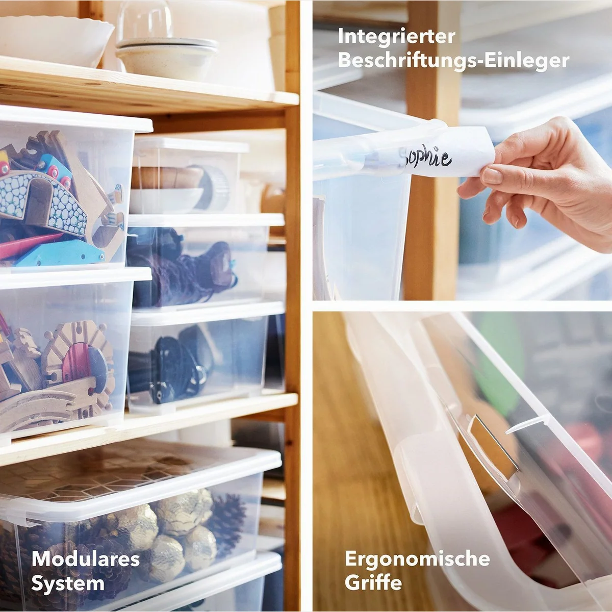 ROTHO CORE BASIC Boxen 4er-Set, 65L Volumen, stapelbar, mit Rollen 5