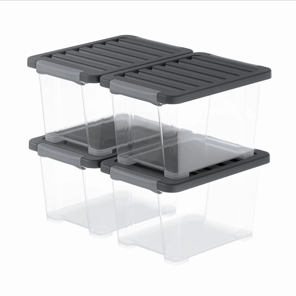 Rotho CORE Plus 15 L Aufbewahrungsbox 4er-Set, stapelbar, lebensmittelecht