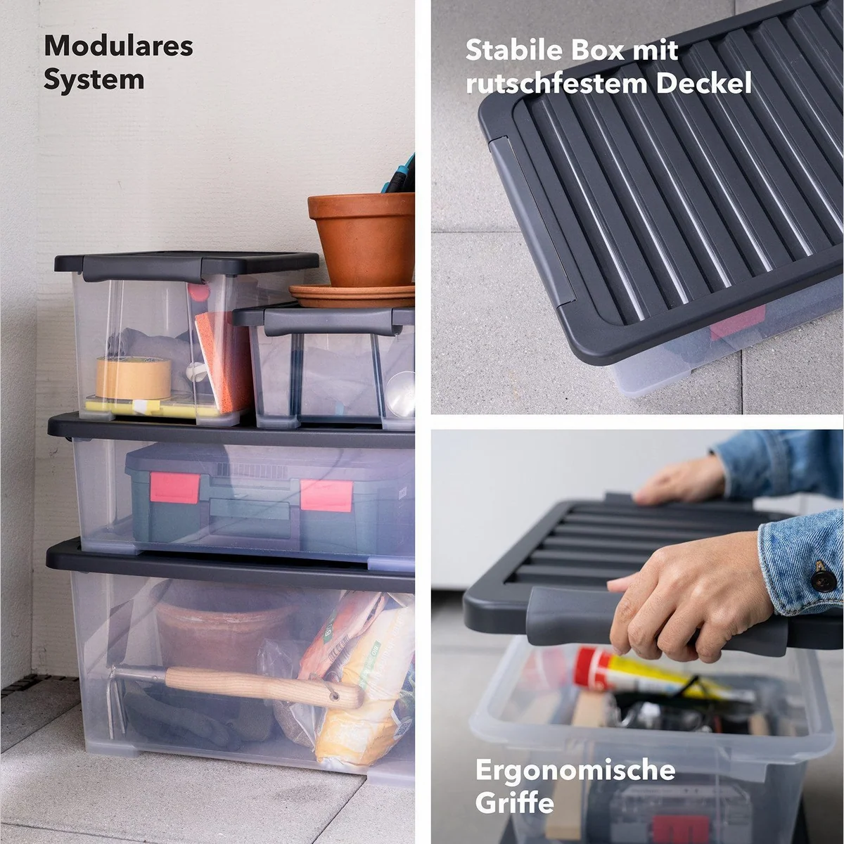 Rotho CORE Plus 15 L Aufbewahrungsbox 4er-Set, stapelbar, lebensmittelecht 5