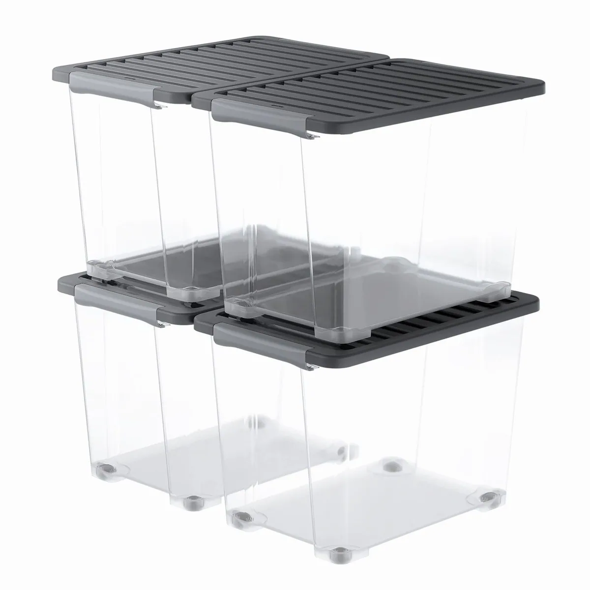 ROTHO CORE PLUS 65 L Aufbewahrungsbox, 4er-Set mit Deckel und Rollen