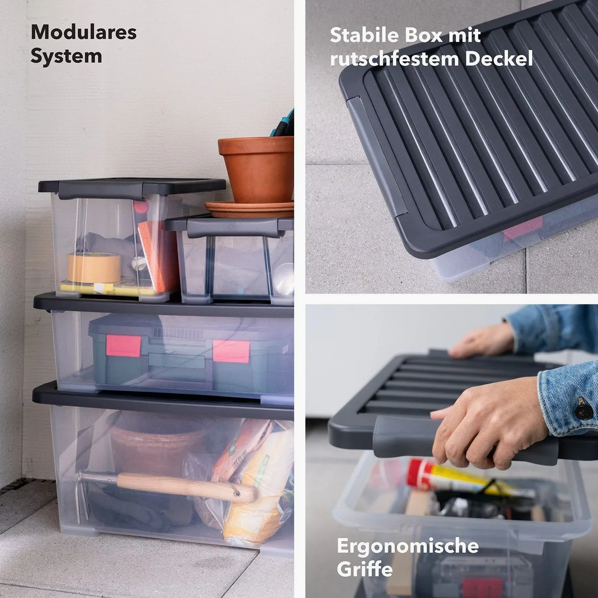 ROTHO CORE PLUS 65 L Aufbewahrungsbox, 4er-Set mit Deckel und Rollen 4