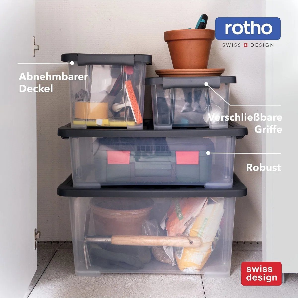 ROTHO CORE PLUS 65 L Aufbewahrungsbox, 4er-Set mit Deckel und Rollen 5