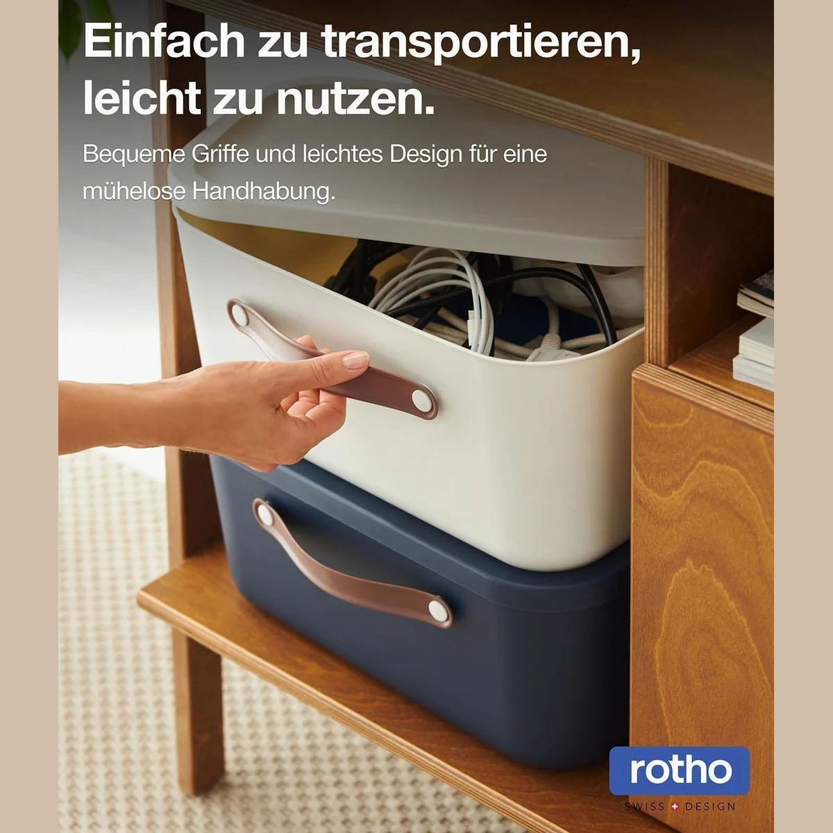 ROTHO Maloja Stapelbox 4er-Set, 20l Volumen, ergonomische Griffe, pflegeleichter Kunststoff 5