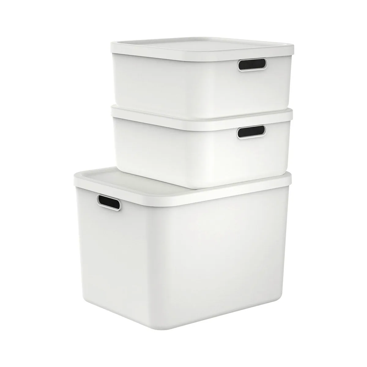 ROTHO Albula Aufbewahrungsbox Set, 1x 55l & 2x 20l, stapelbar, modular, ergonomische Griffe