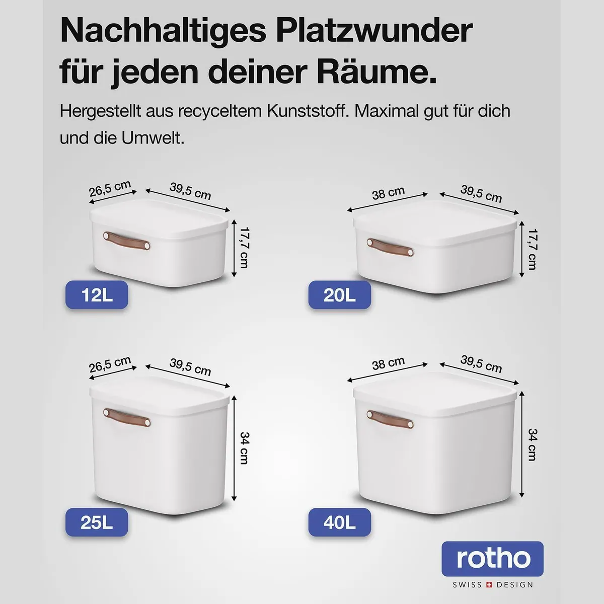 ROTRO Maloja Stapelbox 3er-Set, 12 l Volumen, ergonomische Griffe, pflegeleichter Kunststoff 4
