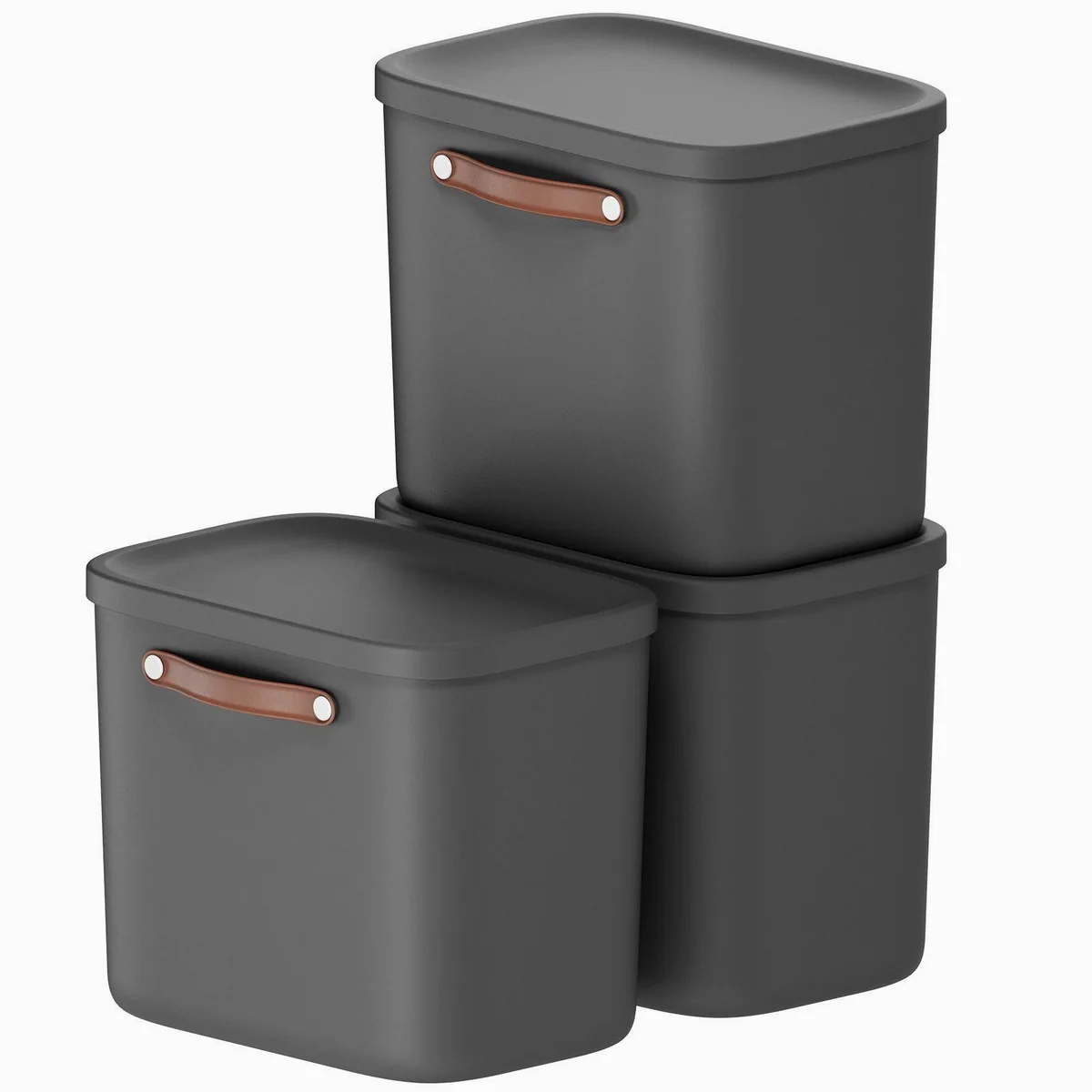 ROTHO MALOJA Stapelbox 3er-Set, 25l Volumen, ergonomische Griffe, pflegeleichter Kunststoff