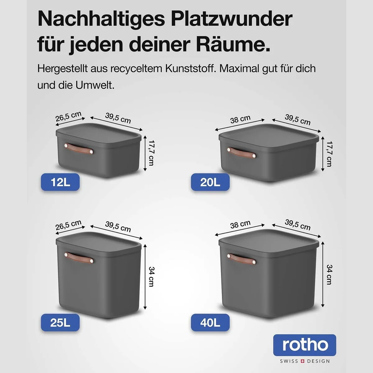 ROTHO MALOJA Stapelbox 3er-Set, 25l Volumen, ergonomische Griffe, pflegeleichter Kunststoff 2