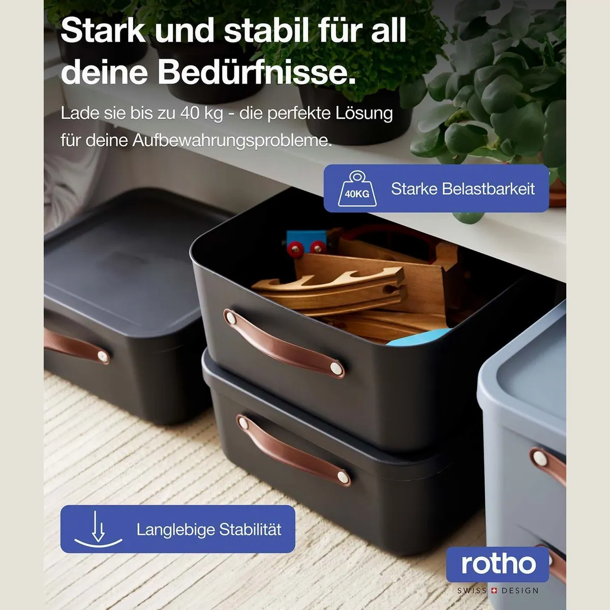 ROTHO MALOJA Stapelbox 3er-Set, 25l Volumen, ergonomische Griffe, pflegeleichter Kunststoff 5