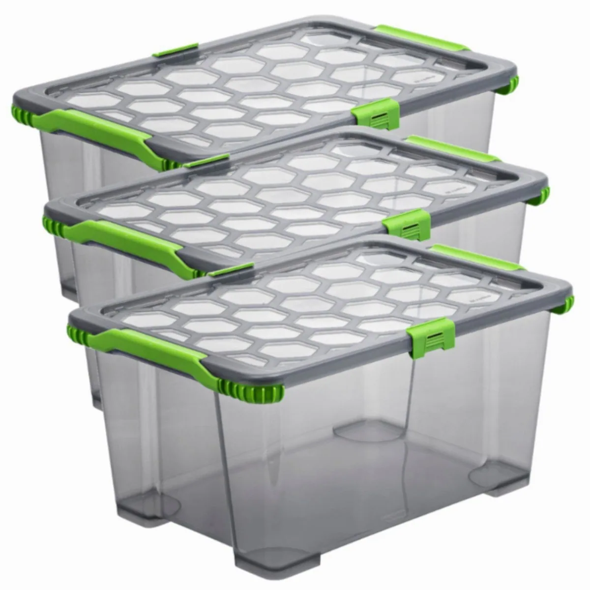 ROTHO Aufbewahrungsbox 3er Set, 44l, stabil und stapelbar