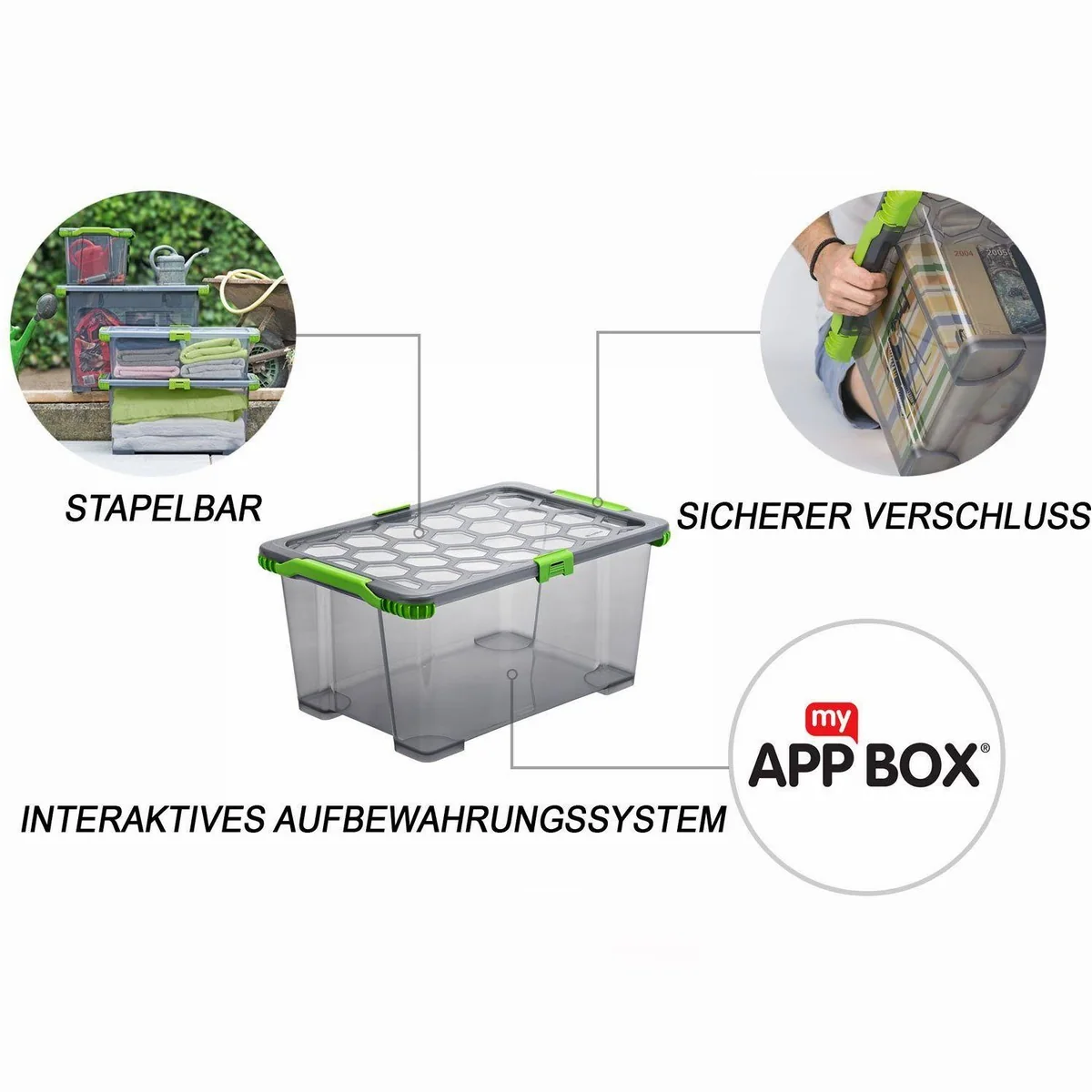 ROTHO Aufbewahrungsbox 3er Set, 44l, stabil und stapelbar 3