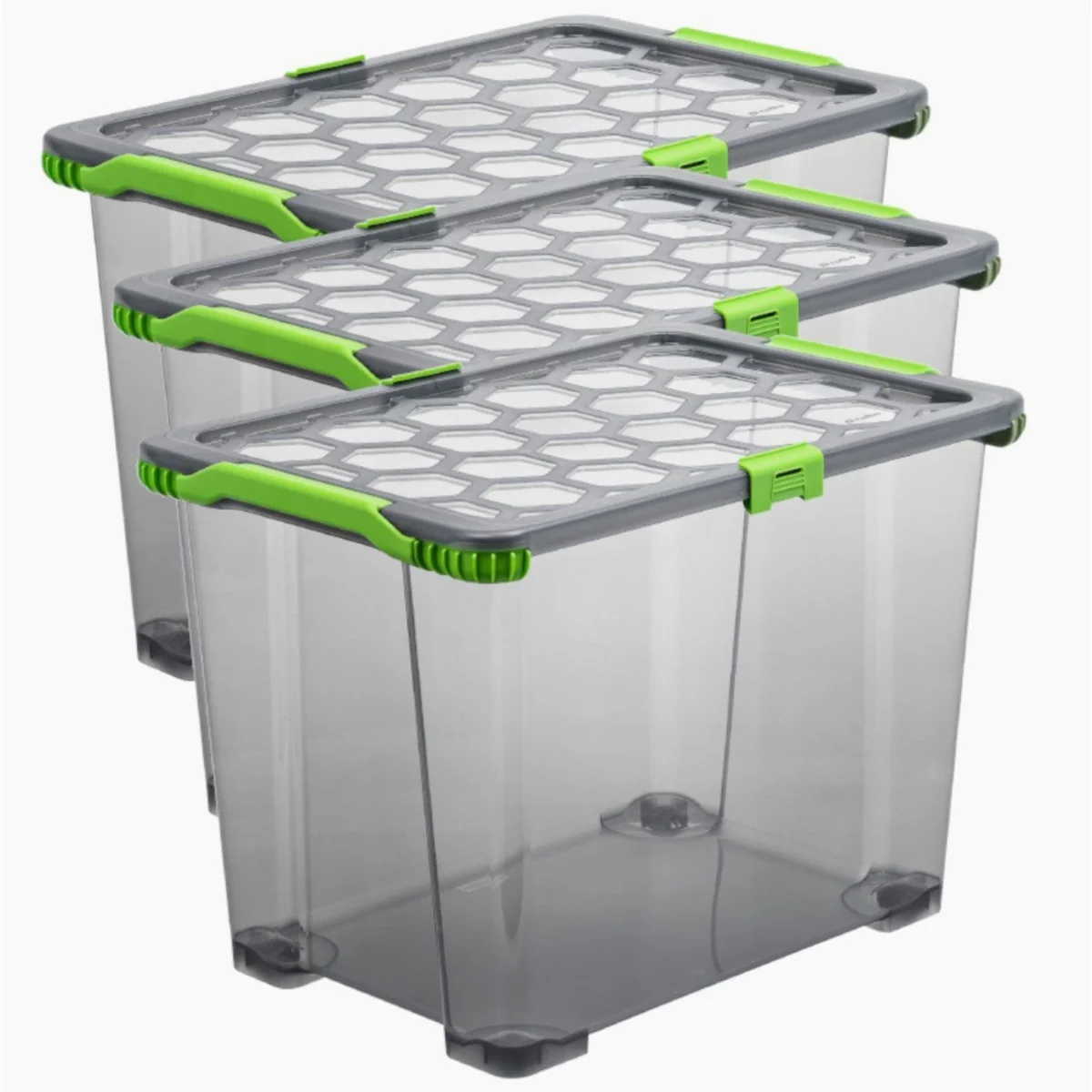ROTHO Aufbewahrungsbox 3er Set, 65l Volumen, stabil und stapelbar