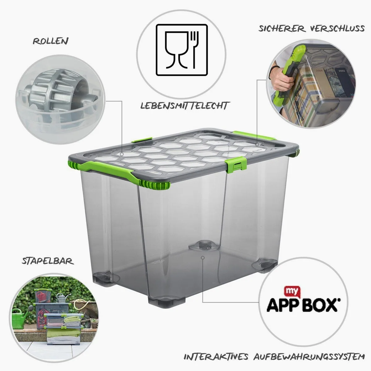 ROTHO Aufbewahrungsbox 3er Set, 65l Volumen, stabil und stapelbar 3