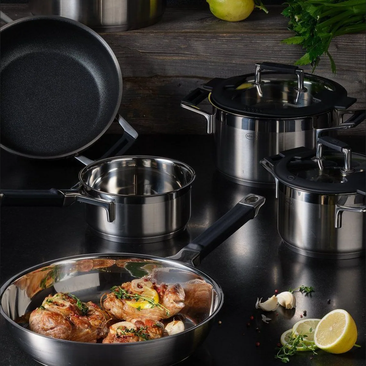 RÖSLE Silence Pro Topfset 5tlg., integrierte Abgießfunktion, Edelstahl 2