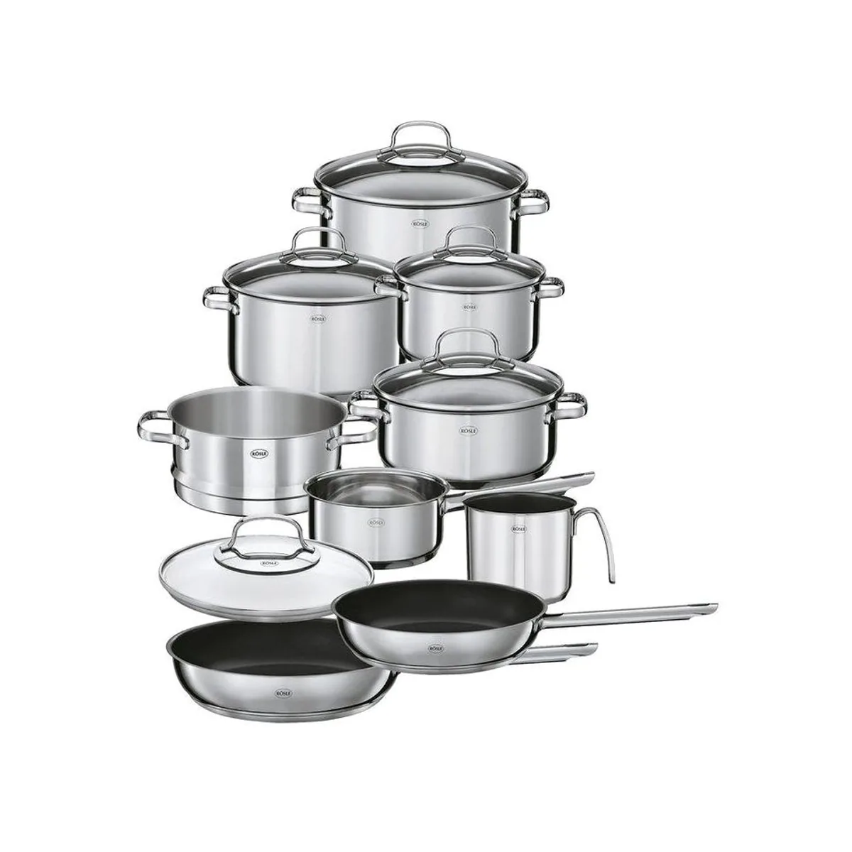 RÖSLE Topf-Set ELEGANCE, 14-teilig, Edelstahl 18/10, induktionsgeeignet