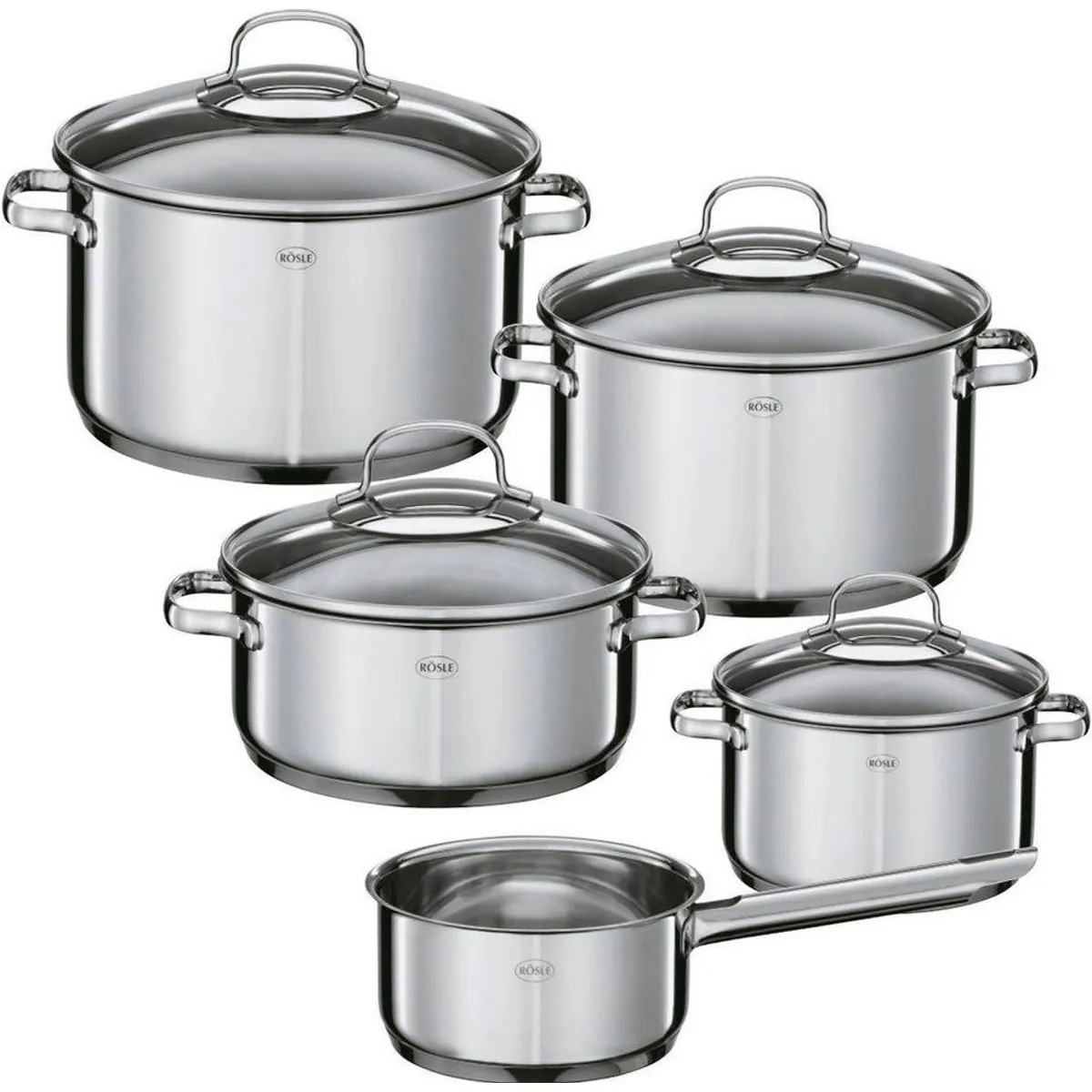 RÖSLE Topf-Set ELEGANCE, 9-teilig, Edelstahl 18/10, induktionsgeeignet