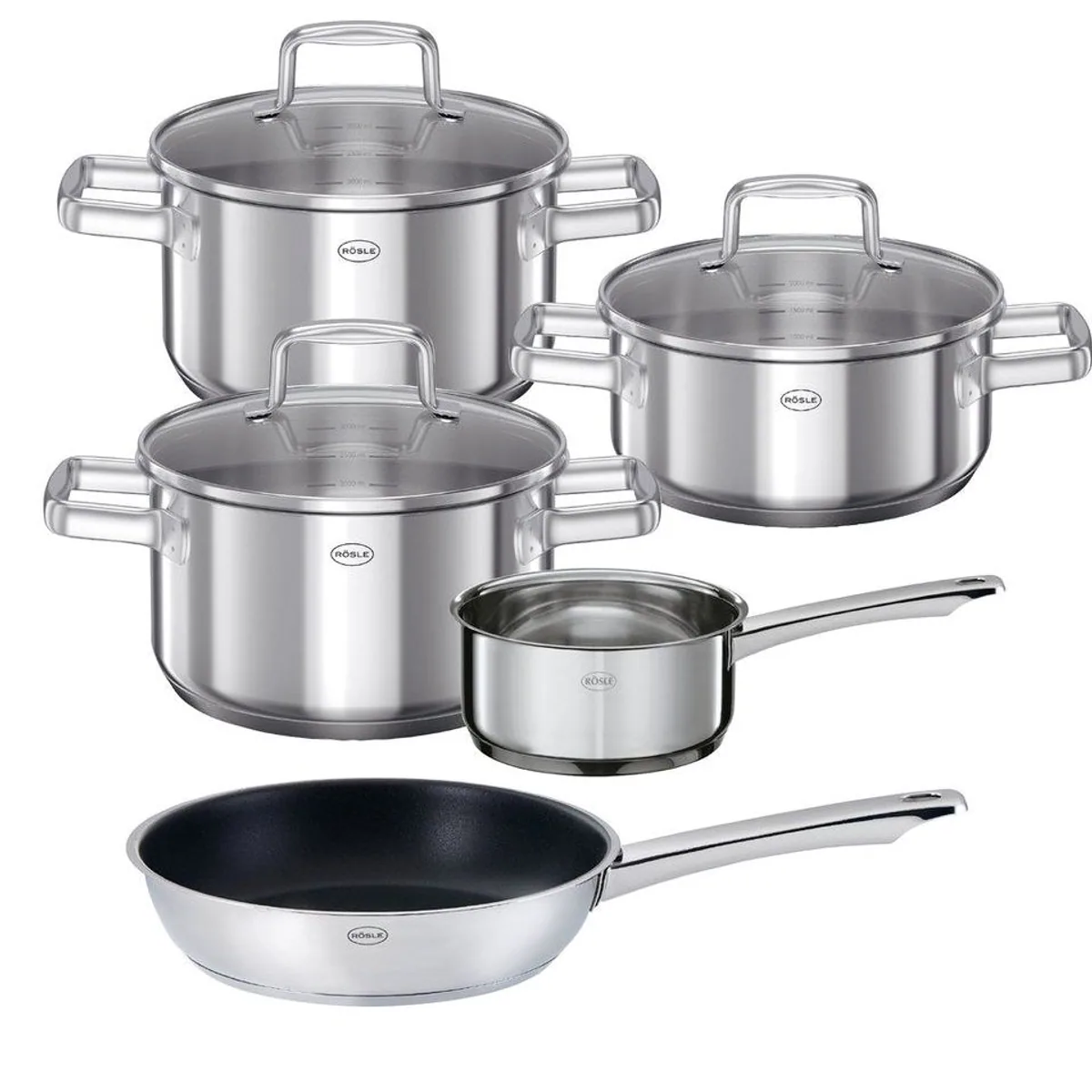 RÖSLE Topf-Set MOMENTS, 5-tlg. inkl. Pfanne 28 cm, hochwertige Edelstahlqualität