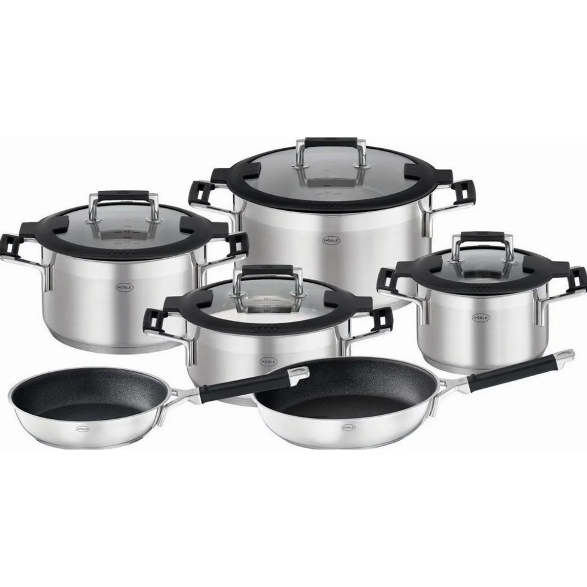 RÖSLE Silence Pro Topfset 6tlg, Edelstahl und Silikon, vielseitig und langlebig