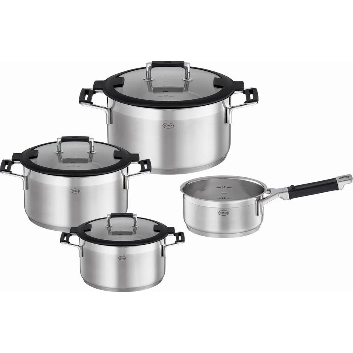 RÖSLE SILENCE PRO Topf-Set, 7-teilig, Edelstahl 18/10 — innovative Funktionen, spülmaschinengeeignet, induktionsfähig