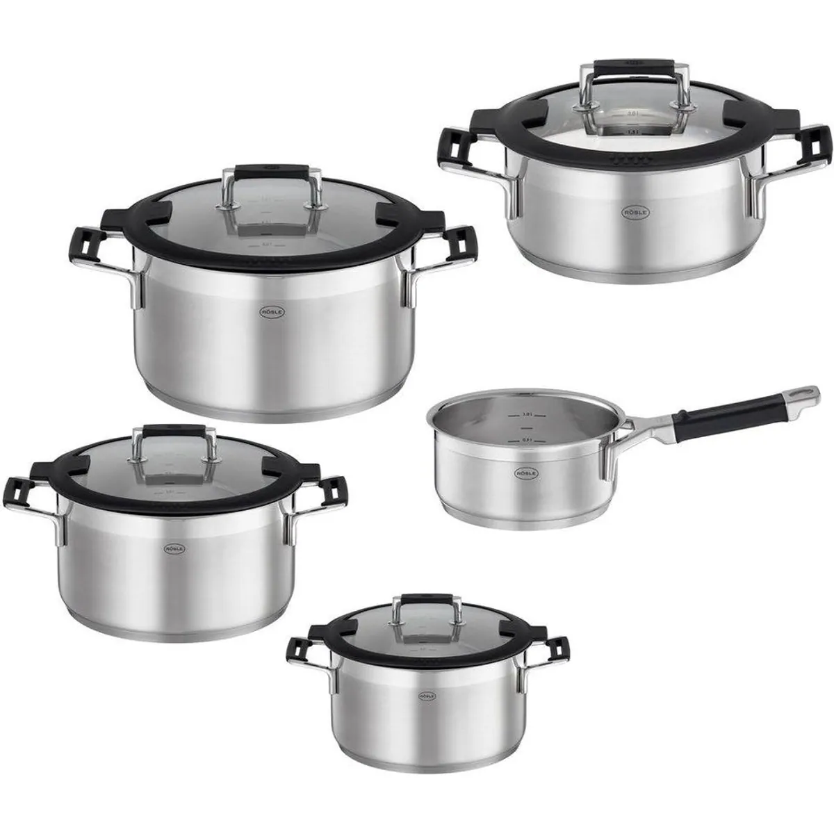 RÖSLE Topf-Set SILENCE PRO, 5-teilig, Edelstahl 18/10, induktionsgeeignet