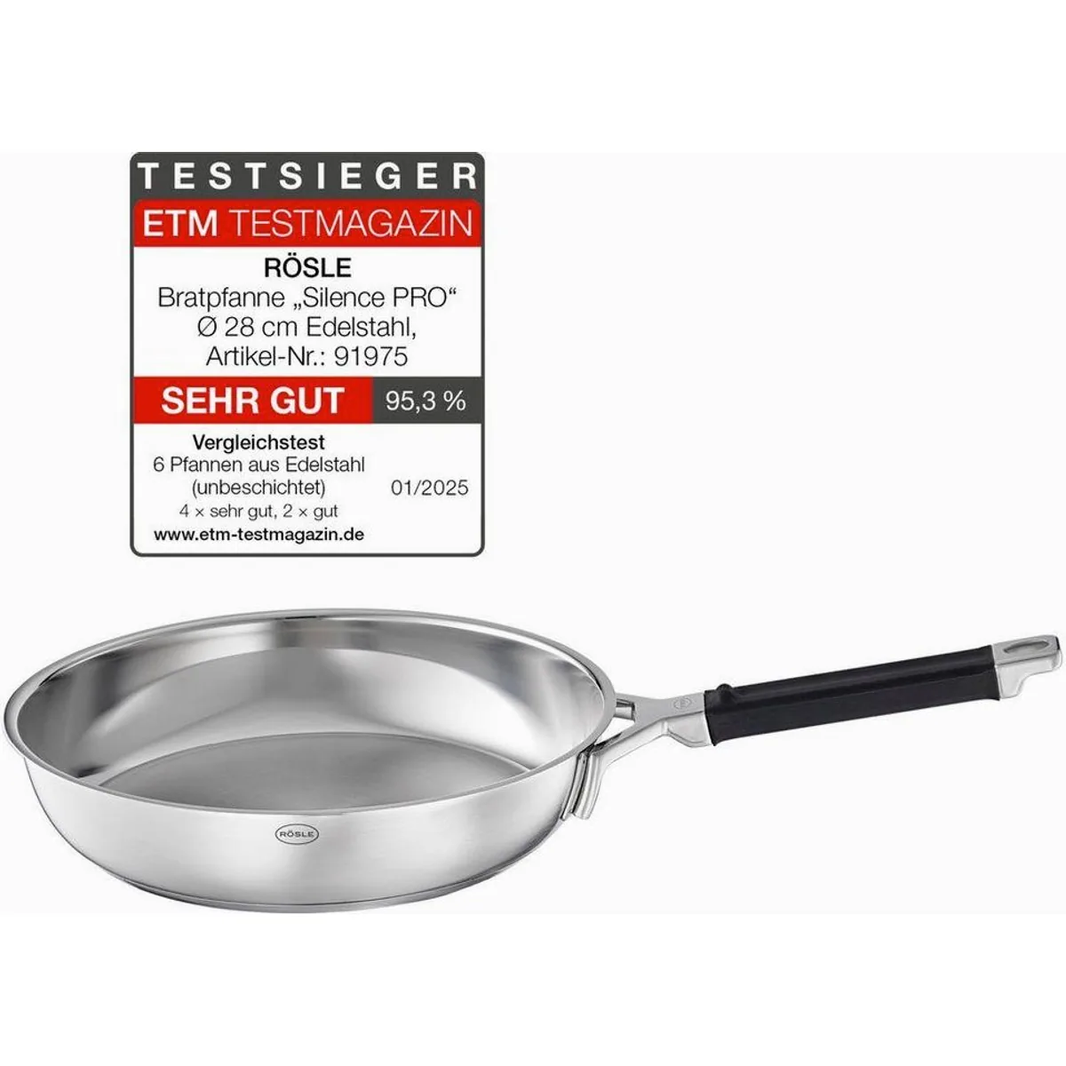RÖSLE Bratpfanne SILENCE PRO, Antihaftbeschichtung, induktionsgeeignet, 28 cm