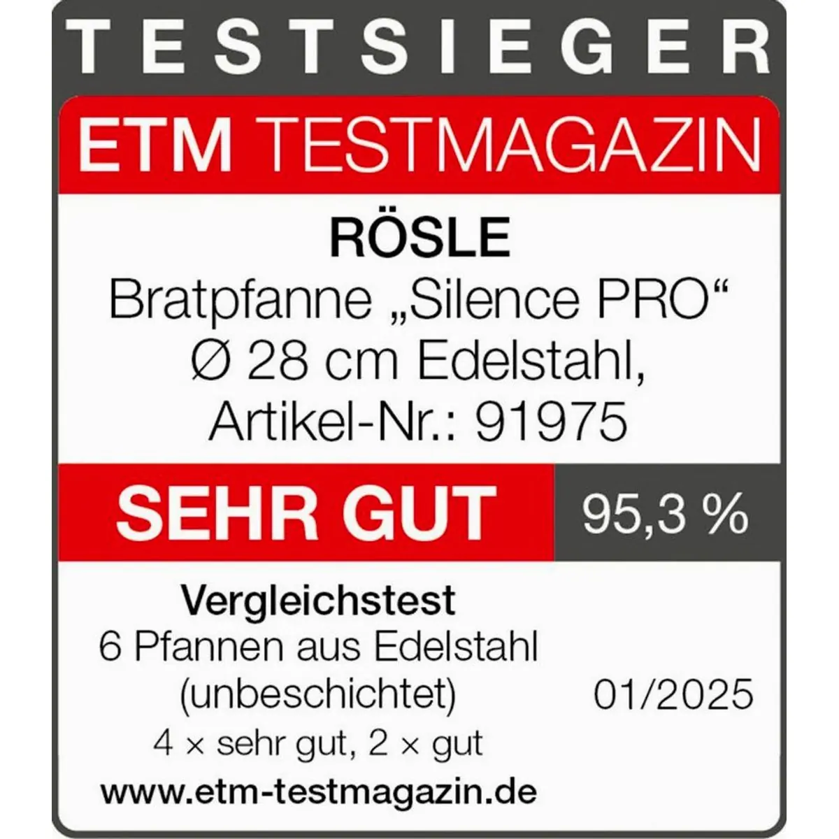 RÖSLE Bratpfanne SILENCE PRO, Antihaftbeschichtung, induktionsgeeignet, 28 cm 3