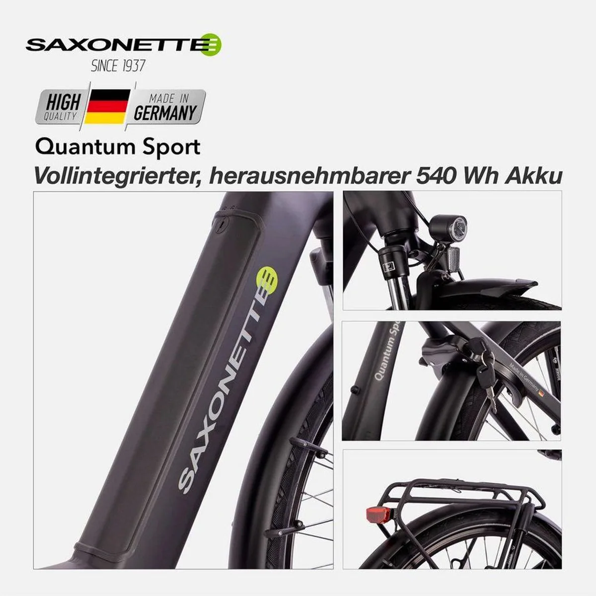 SAXONETTE Quantum Sport E-Bike, 250 W Mittelmotor, 540 Wh Akku, 10 Gang Shimano 3
