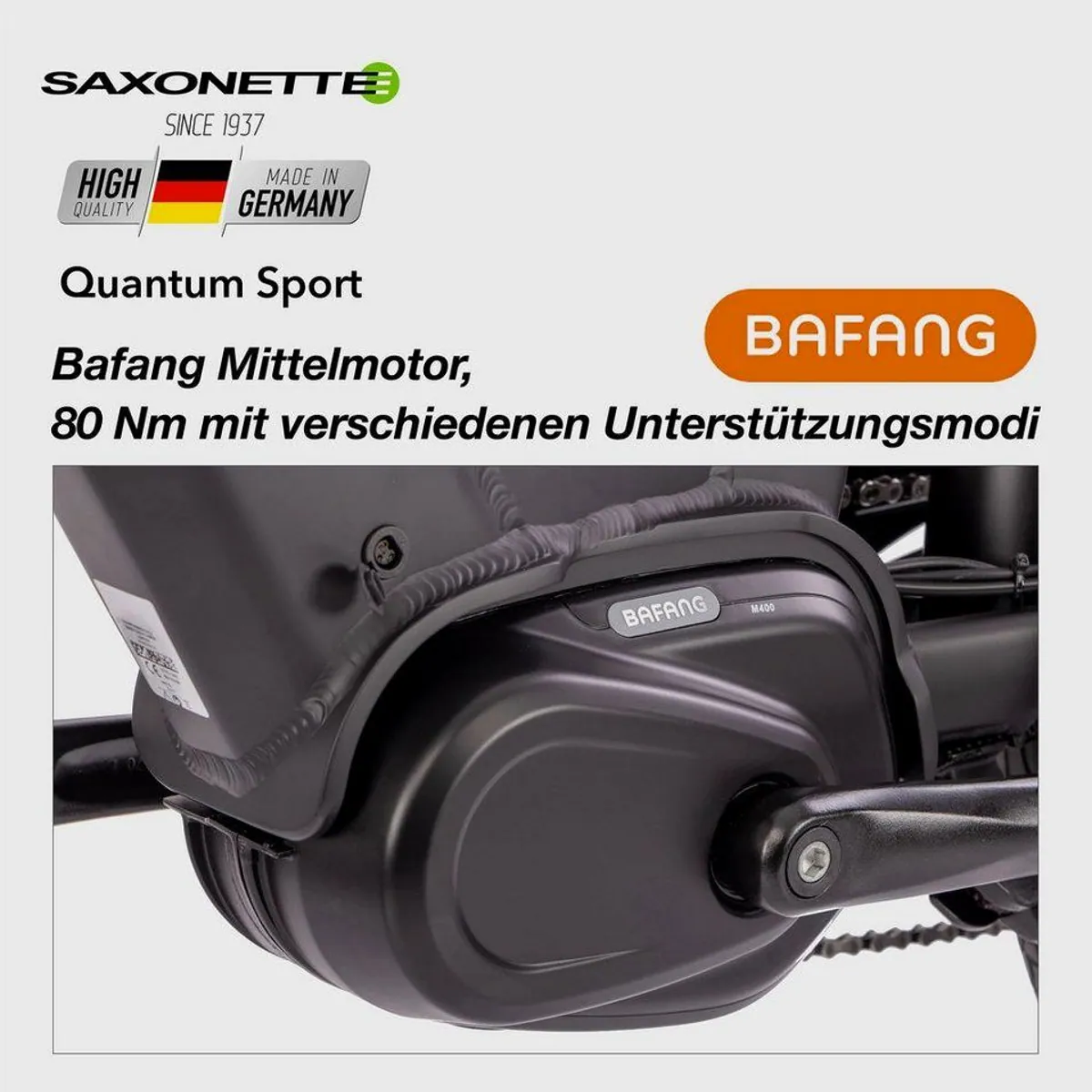 SAXONETTE Quantum Sport E-Bike, 250 W Motor, 540 Wh Akku, Shimano 10 Gang — ideal für lange Touren 4