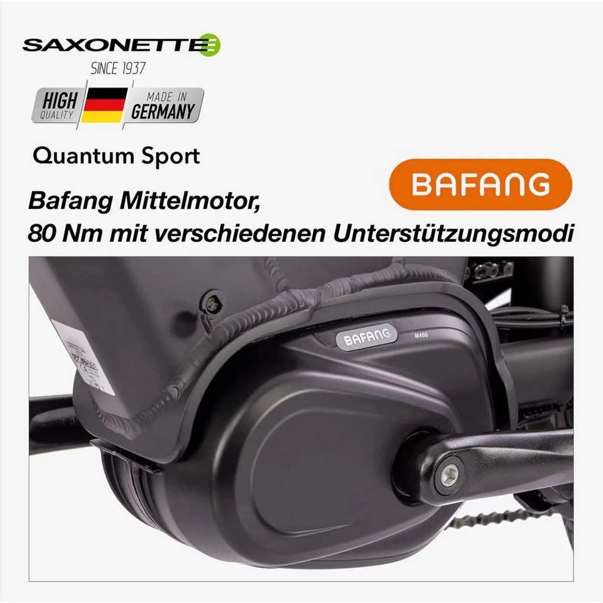 SAXONETTE Quantum Sport E-Bike, 250 W Mittelmotor, 540 Wh Akku, 10 Gang Shimano 4