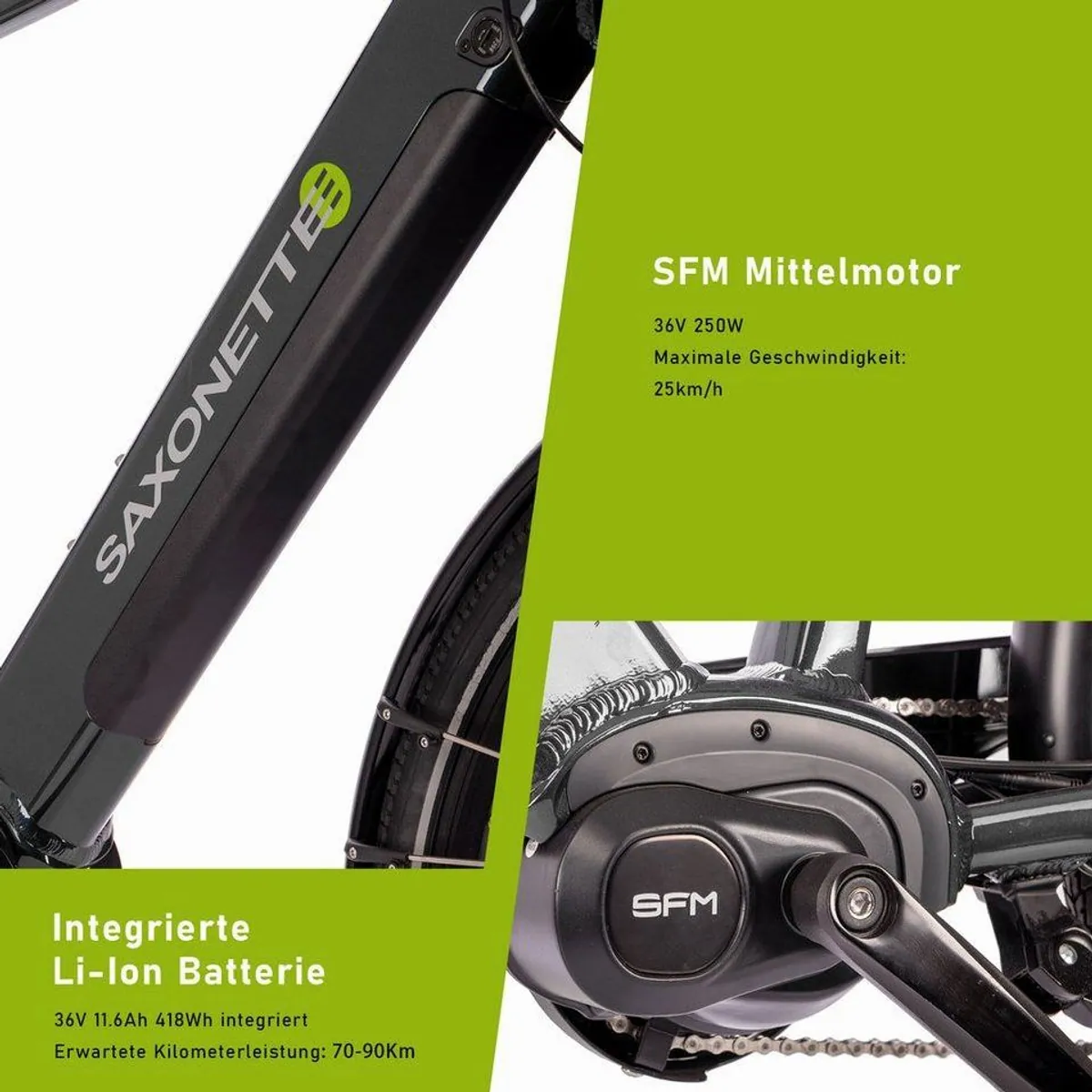 SAXONETTE E-Bike Cityrad Deluxe Sport, 9-Gang Shimano Alivio, 418 Wh Akku 5