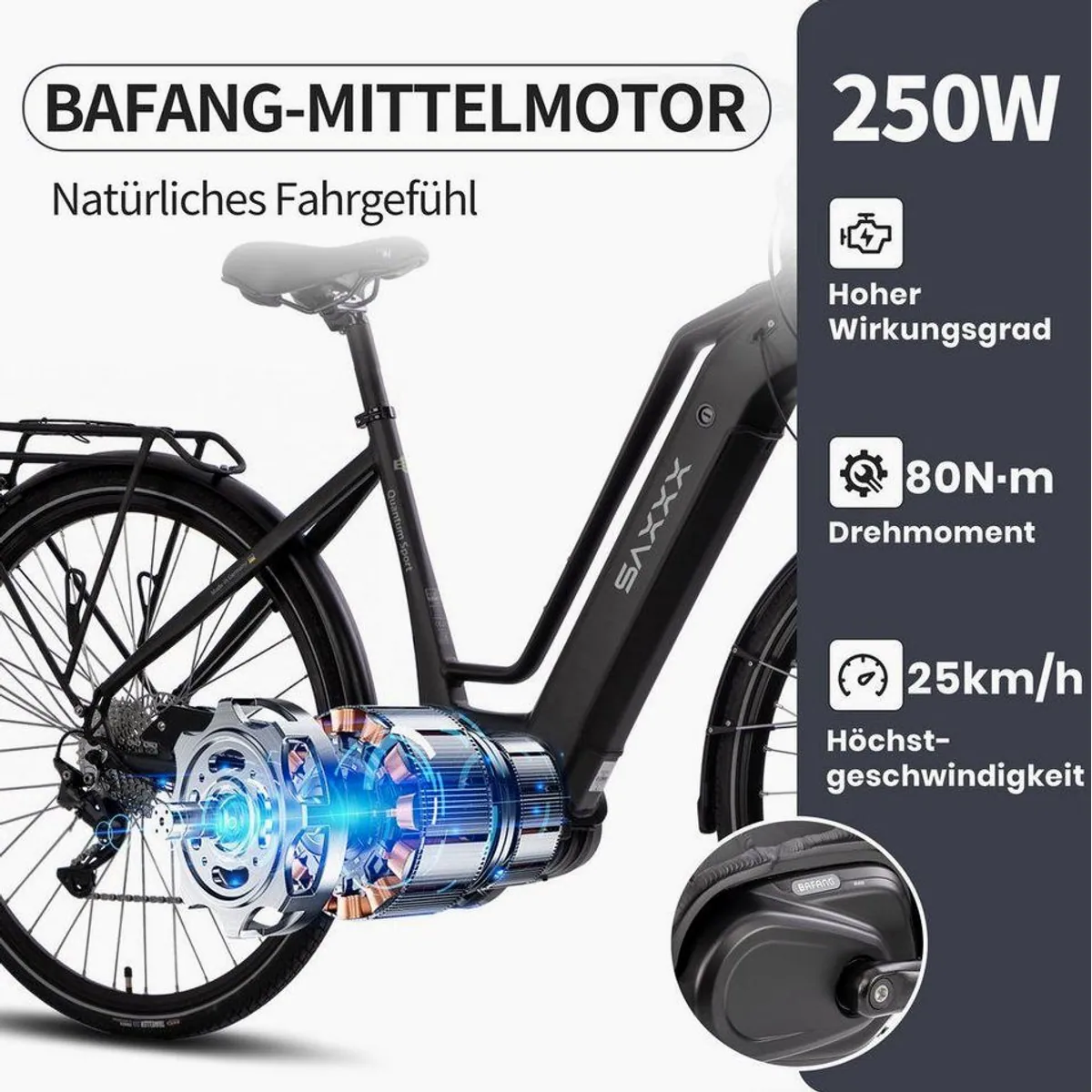 SAXXX E-Bike Cityrad 28 Zoll, 80Nm Mittelmotor, 100km Reichweite 2