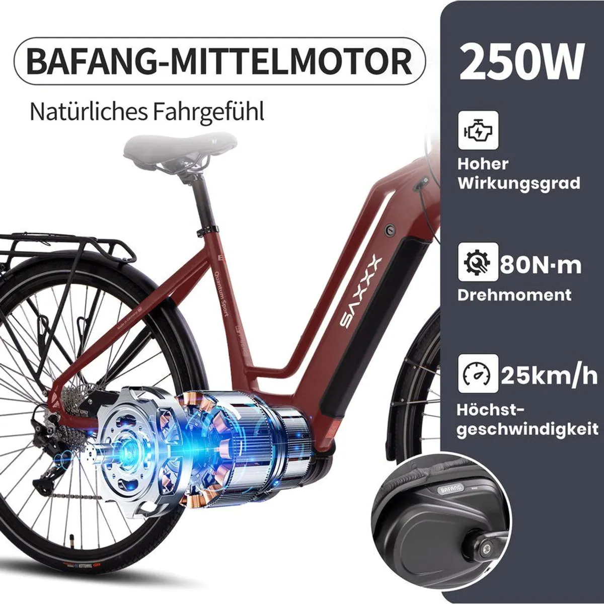SAXXX E-Bike Cityrad 28 Zoll, 80Nm Mittelmotor, 10-Gang Shimano Deore — bis 100 km Reichweite 4