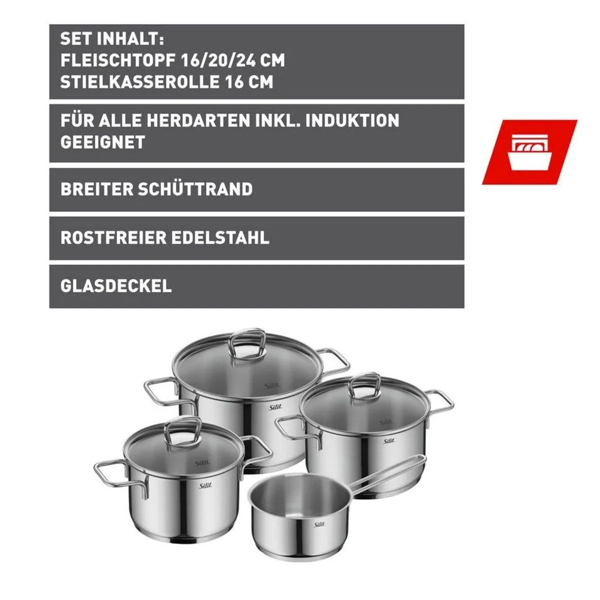 Silit Topf-Set Alicante, 7-teilig, Edelstahl 18/10, induktionsgeeignet 2