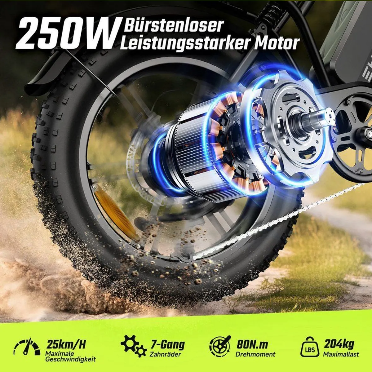 SISIGAD R002 PLUS E-Bike, 130 km Reichweite, 204 kg Tragkraft, 7-Gang Schaltung 2