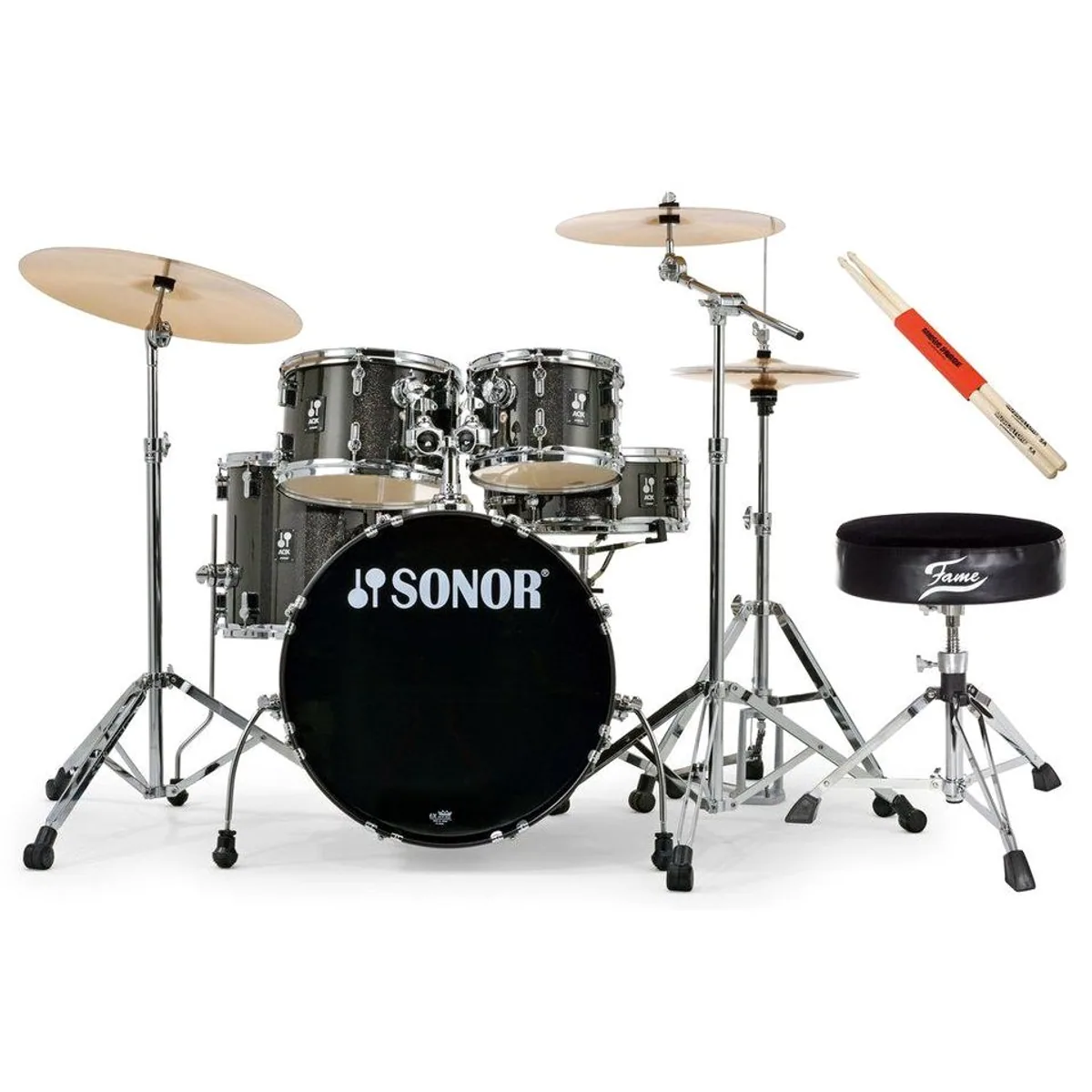 SONOR AQX Studio Drum Set, 20" Bass Drum, Schwarz mit Chrom-Hardware