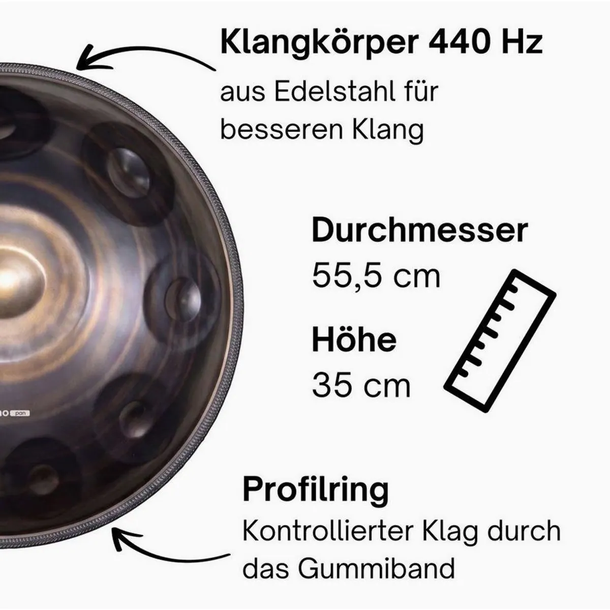 Sonodrum Sonopan Handpan D-Kurd, 440 Hz, handgefertigt, intuitiv spielbar 4