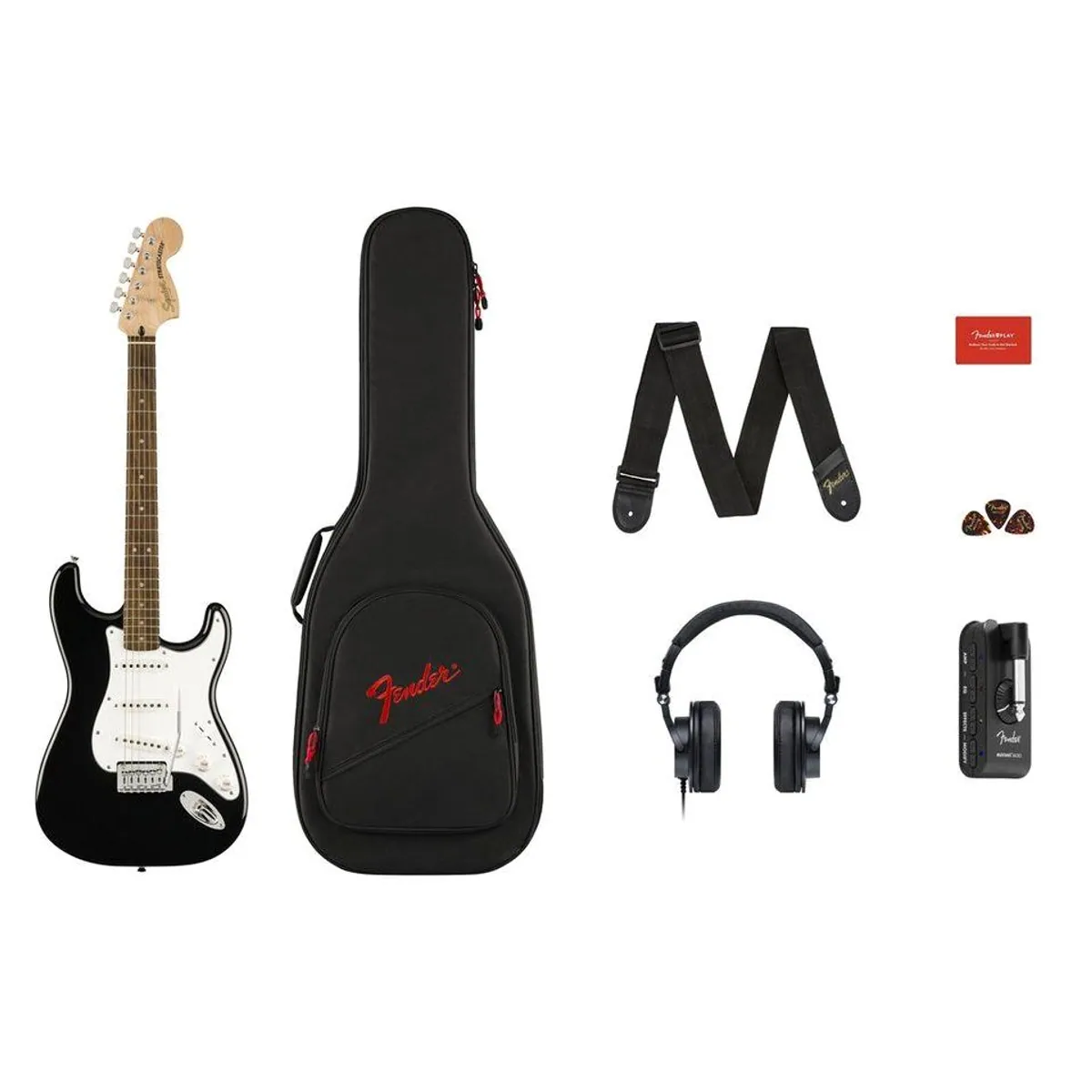 Squier Affinity Stratocaster Set, ideal für Anfänger, kompakter Kopfhörerverstärker