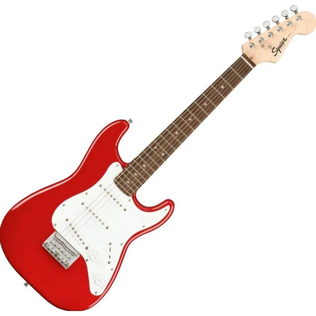 Squier Mini Stratocaster Dakota Red, kompakte E-Gitarre mit vielseitiger SSS-Bestückung