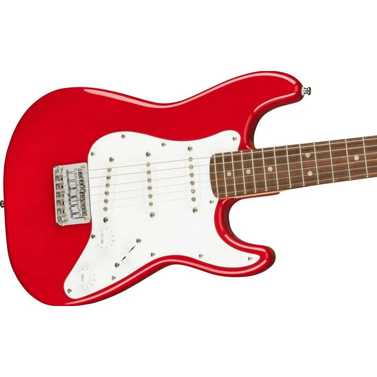 Squier Mini Stratocaster Dakota Red, kompakte E-Gitarre mit vielseitiger SSS-Bestückung 5