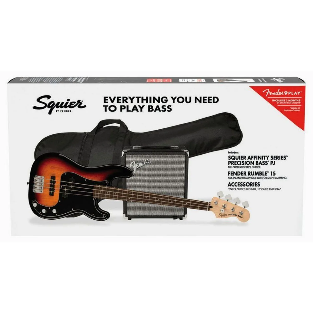 Squier Affinity Precision Bass PJ Pack, vielseitiges E-Bass Starter-Set — inkl. Verstärker, Gigbag, Gurt, Kabel 5