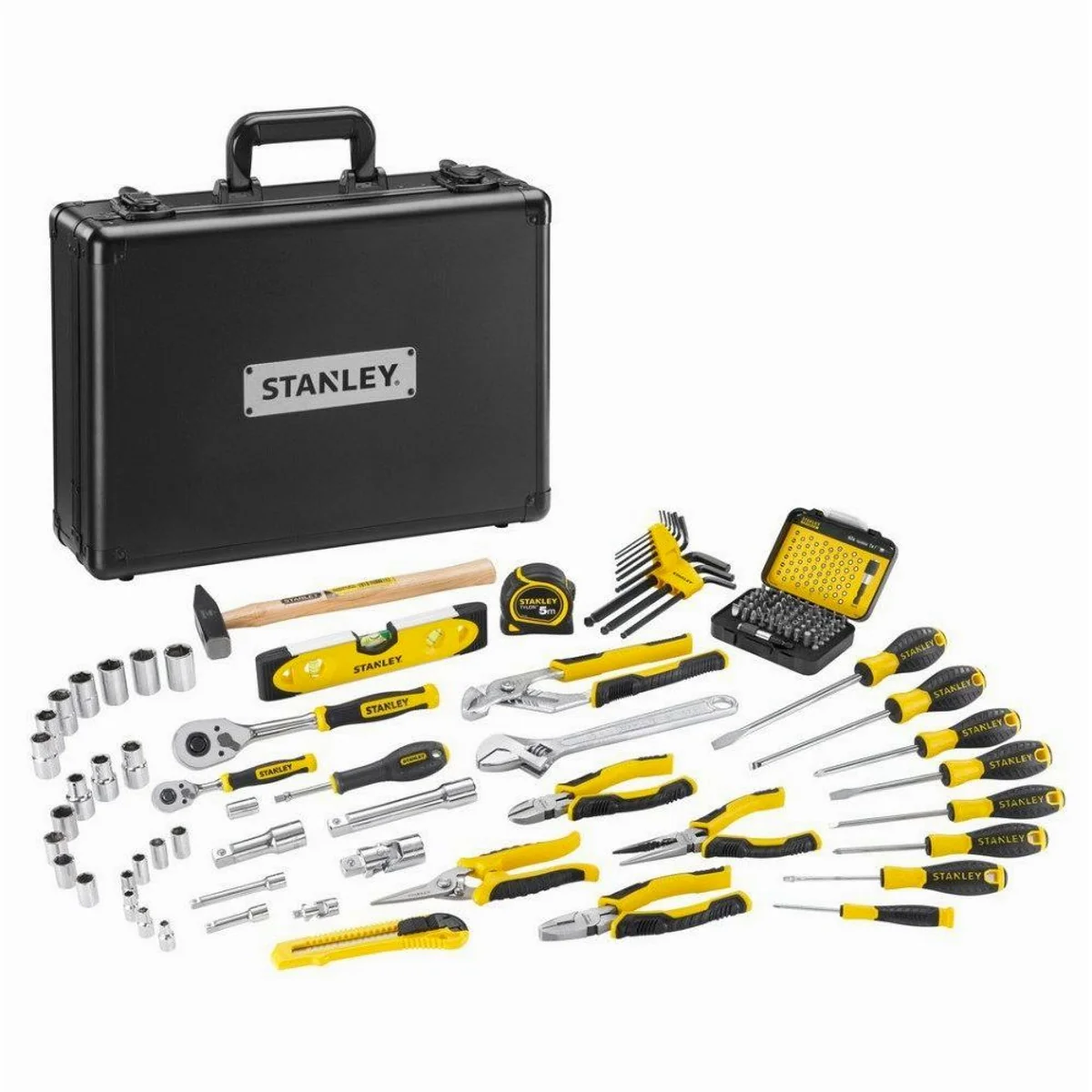 STANLEY Universal-Werkzeugsortiment, 119-teilig, Aluminiumkoffer, klappbar und mobil