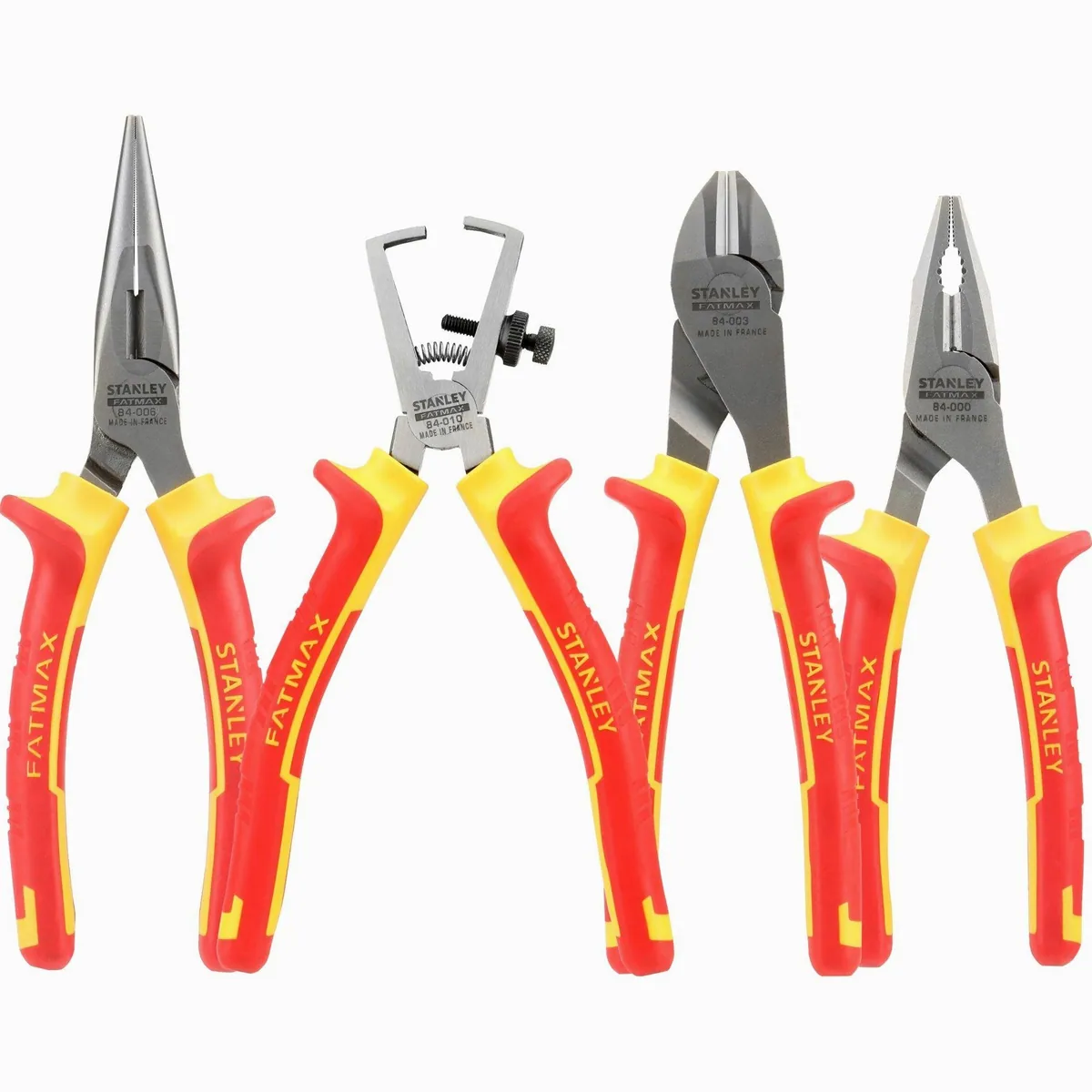 Stanley FATMAX Zangenset VDE, 4-teilig, hohe Kraftübertragung, komfortabler Bi-Material Handgriff, getestet bis 10.000 Volt