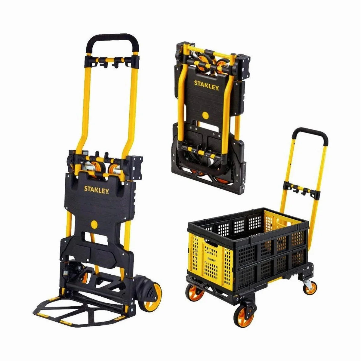 STANLEY Sackkarre Set, 2-in-1 Sackkarre und faltbare Einkaufskiste — vielseitig, platzsparend, robust