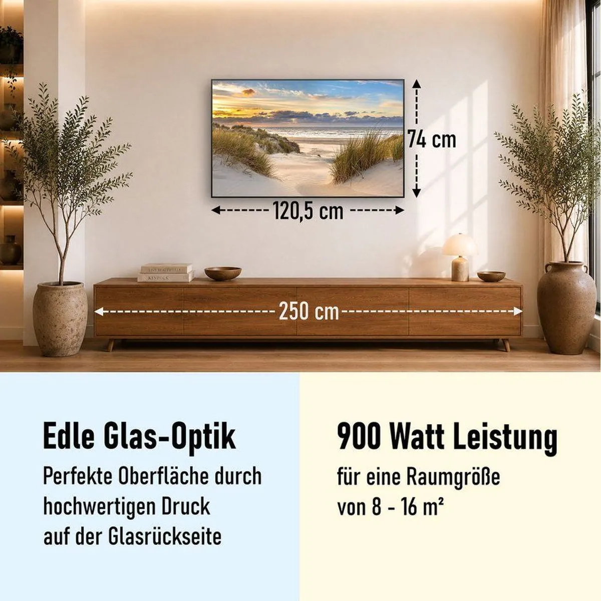 STEINFELD Heizsysteme Infrarotheizung Glas-Bild 900W, effiziente Wärme und elegantes Design 2