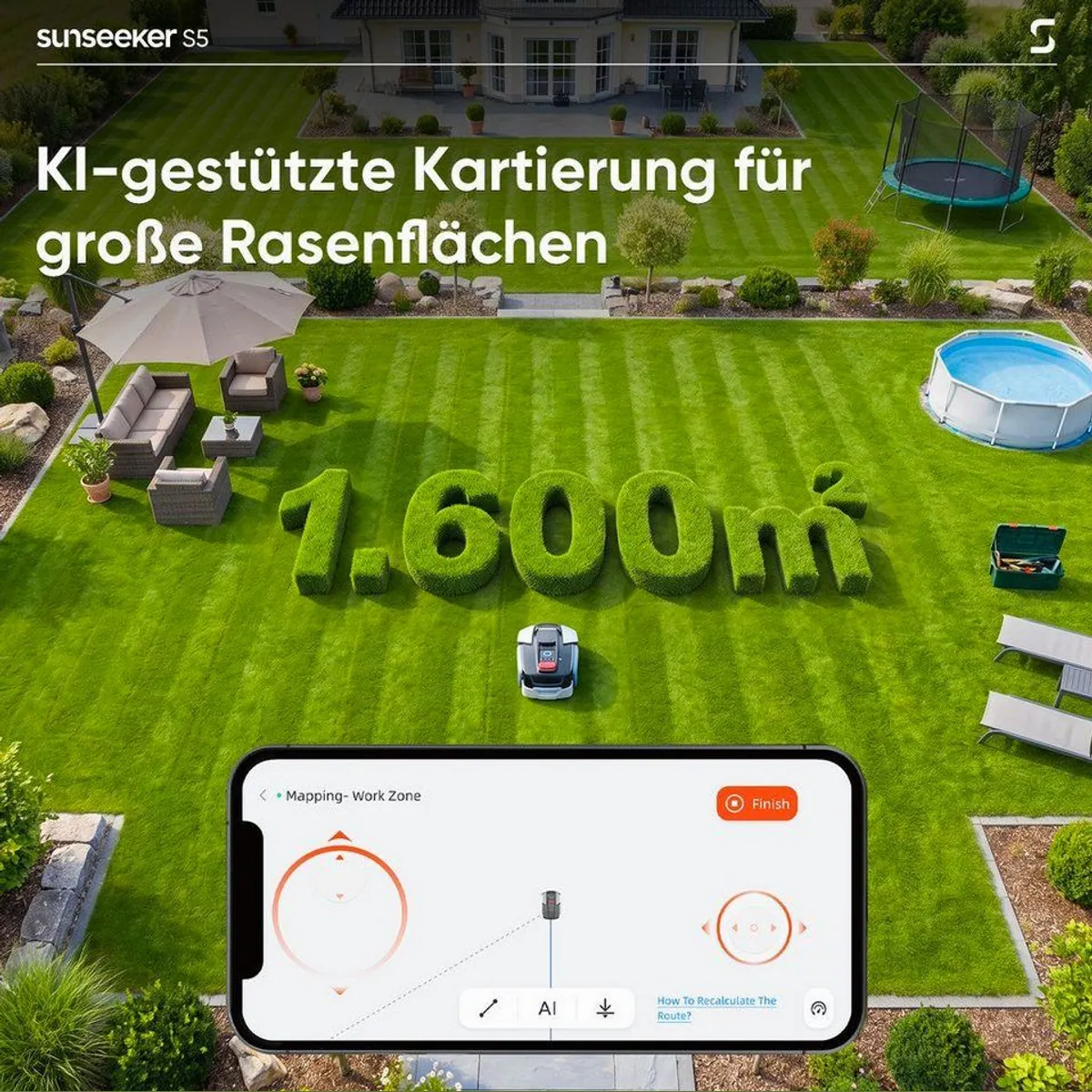 Sunseeker S5 Rasenmähroboter, Allradantrieb, KI Kartierung, bis 1600 m² 5