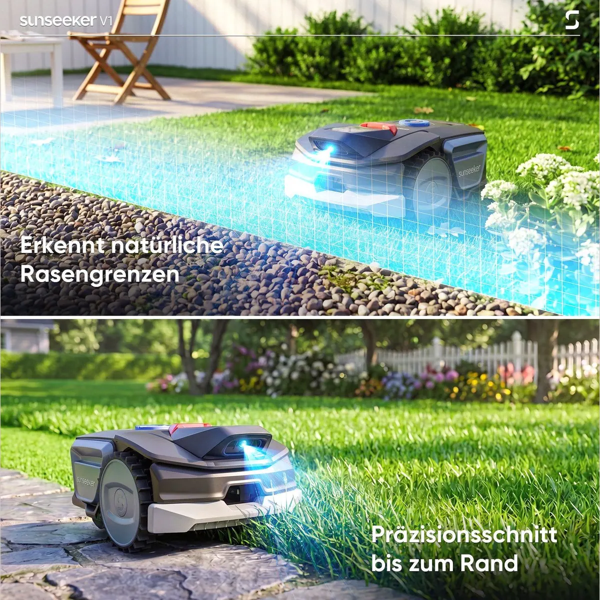 Sunseeker V1 Rasenmähroboter, einfache Bedienung, Vision AI, leise 55 dB 3