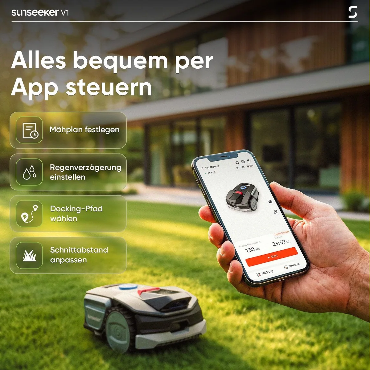 Sunseeker V1 Rasenmähroboter, einfache Bedienung, Vision AI, leise 55 dB 4