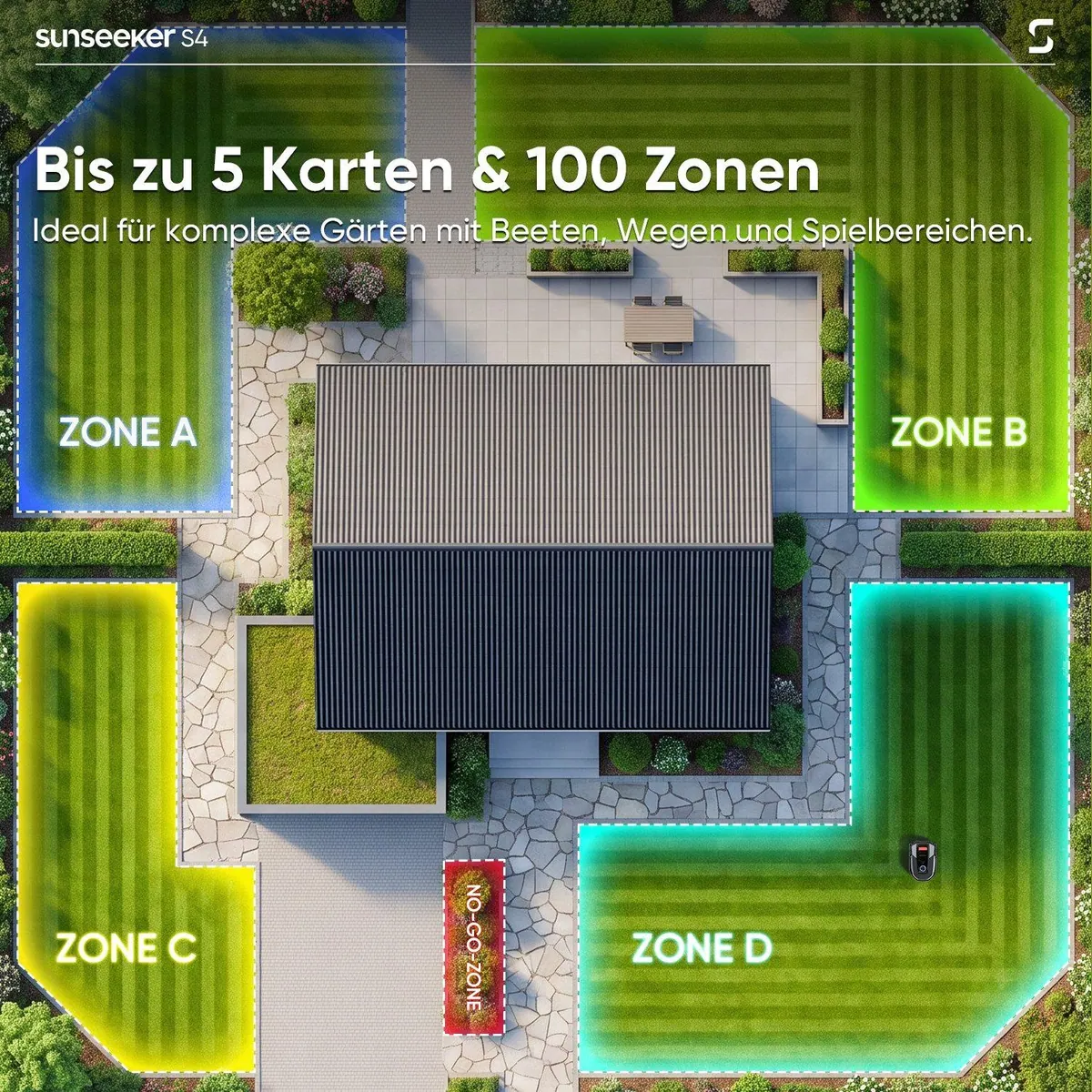 Sunseeker S4 Rasenmähroboter, 1000 m² Flächenabdeckung, 3D LiDAR + KI-Navigation 5