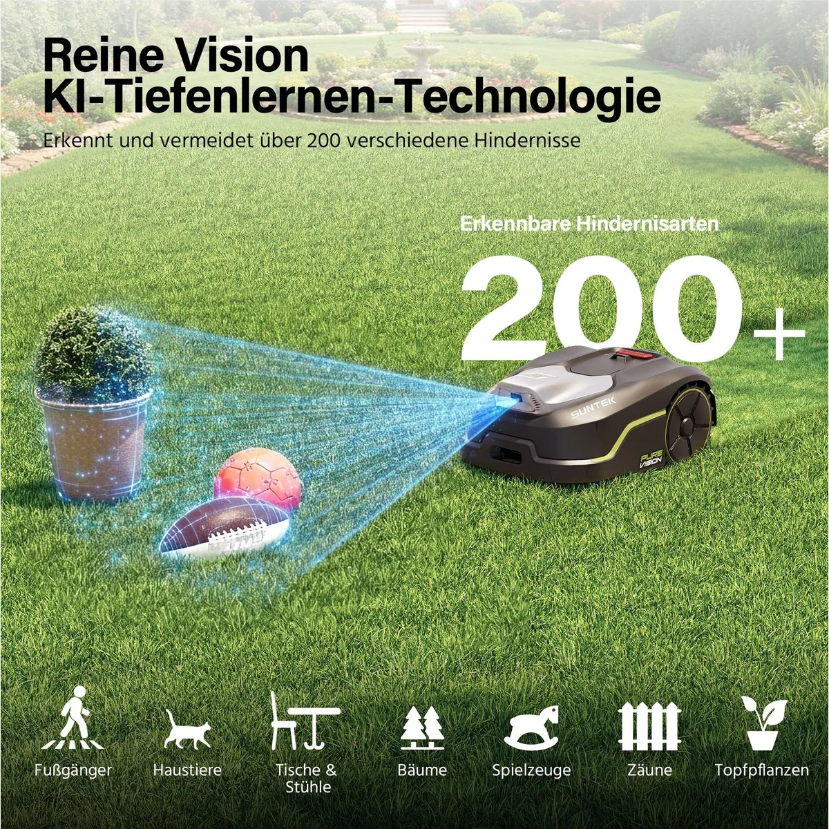 Suntek Pure Vision Mähroboter, KI-Technologie, bis 250 m², App-gesteuert, 35% Steigung 2