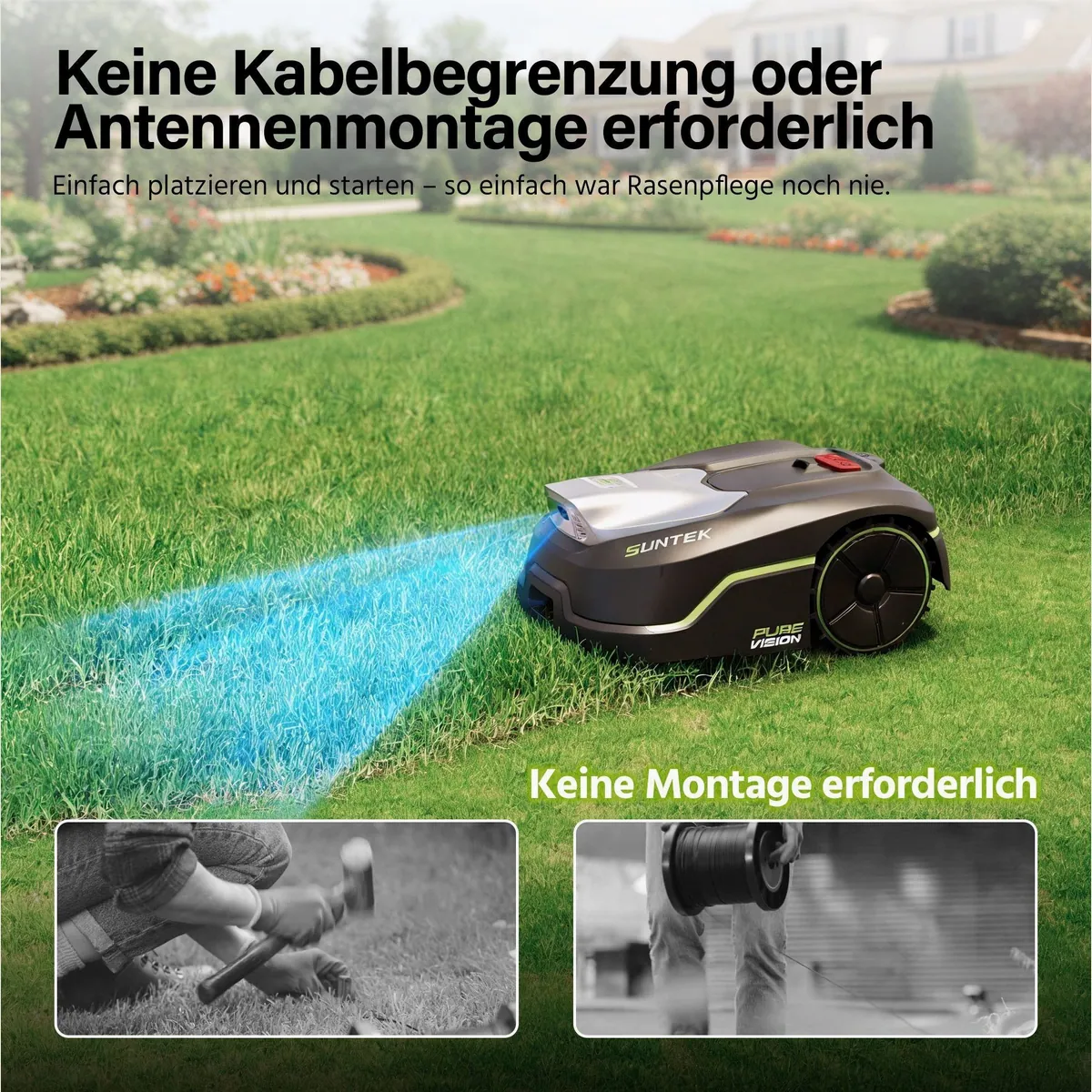Suntek Pure Vision Mähroboter, KI-Technologie, bis 250 m², App-gesteuert, 35% Steigung 3