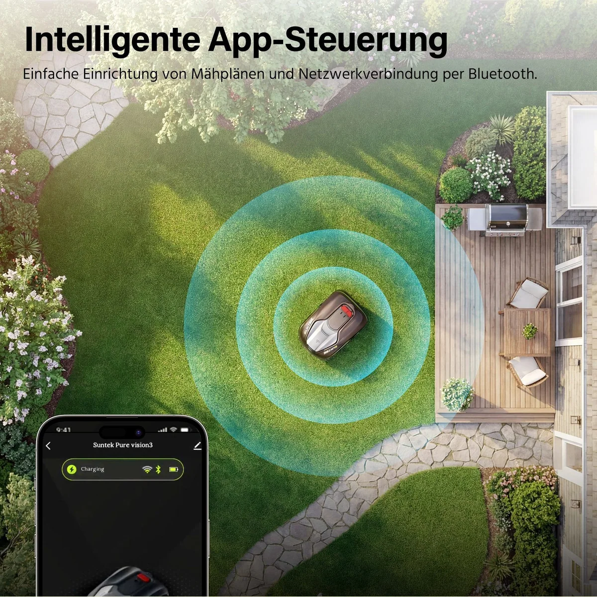 Suntek Pure Vision Mähroboter, KI-Technologie, bis 250 m², App-gesteuert, 35% Steigung 5
